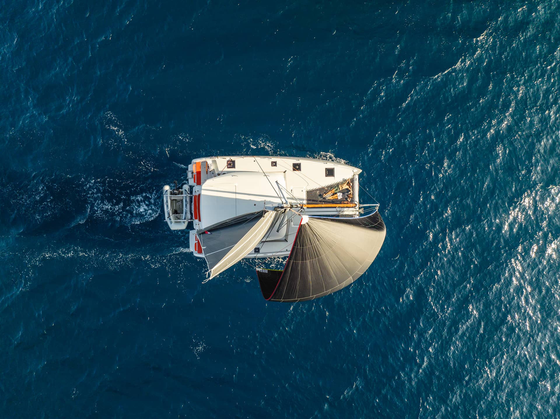 En katamaran som seglar