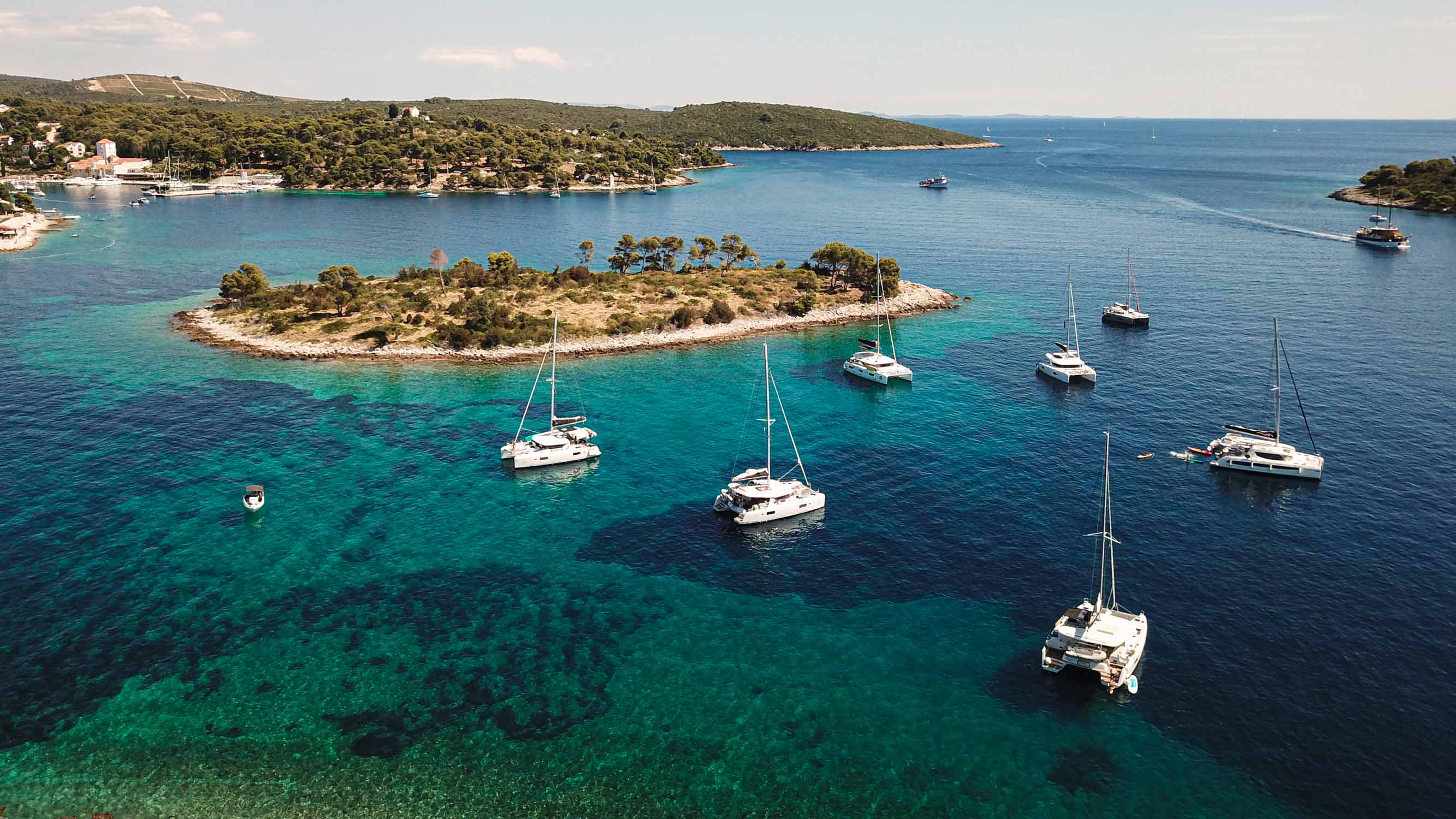 Yachts bobbing on the water in Solta