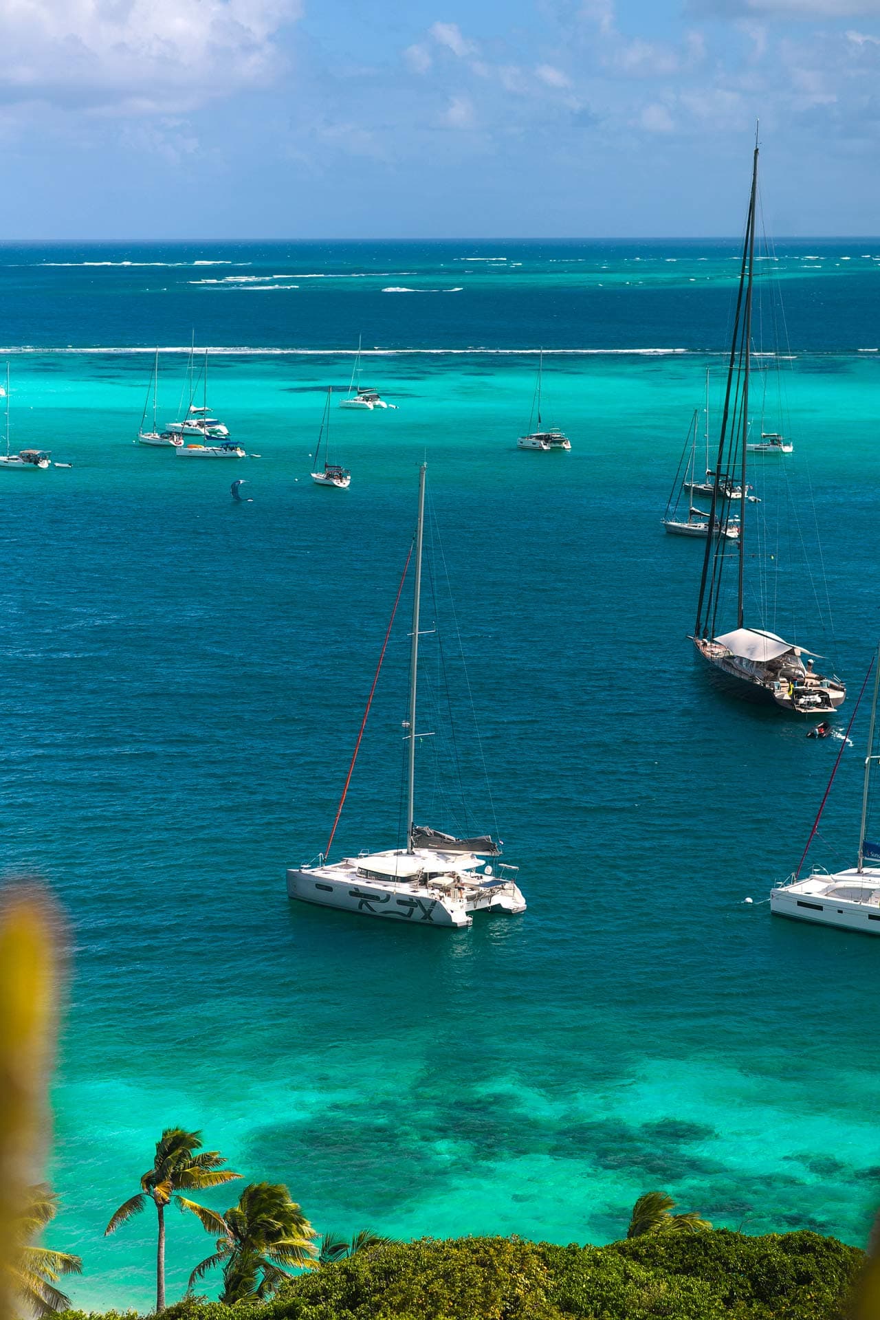 Yacht in the turquoise water of the Caribbean