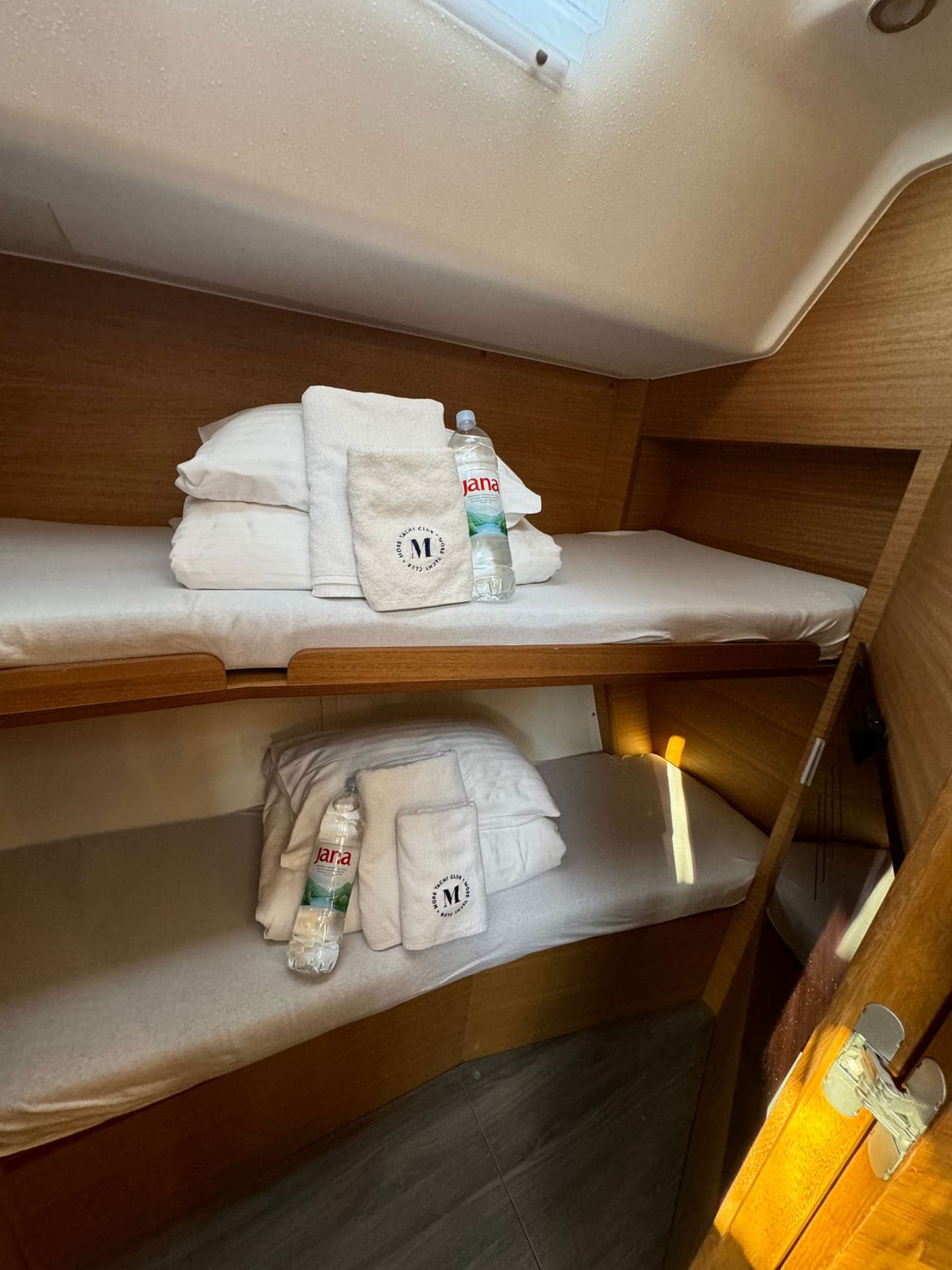 A cabin with bunk beds on the Elan Impression 50.1.