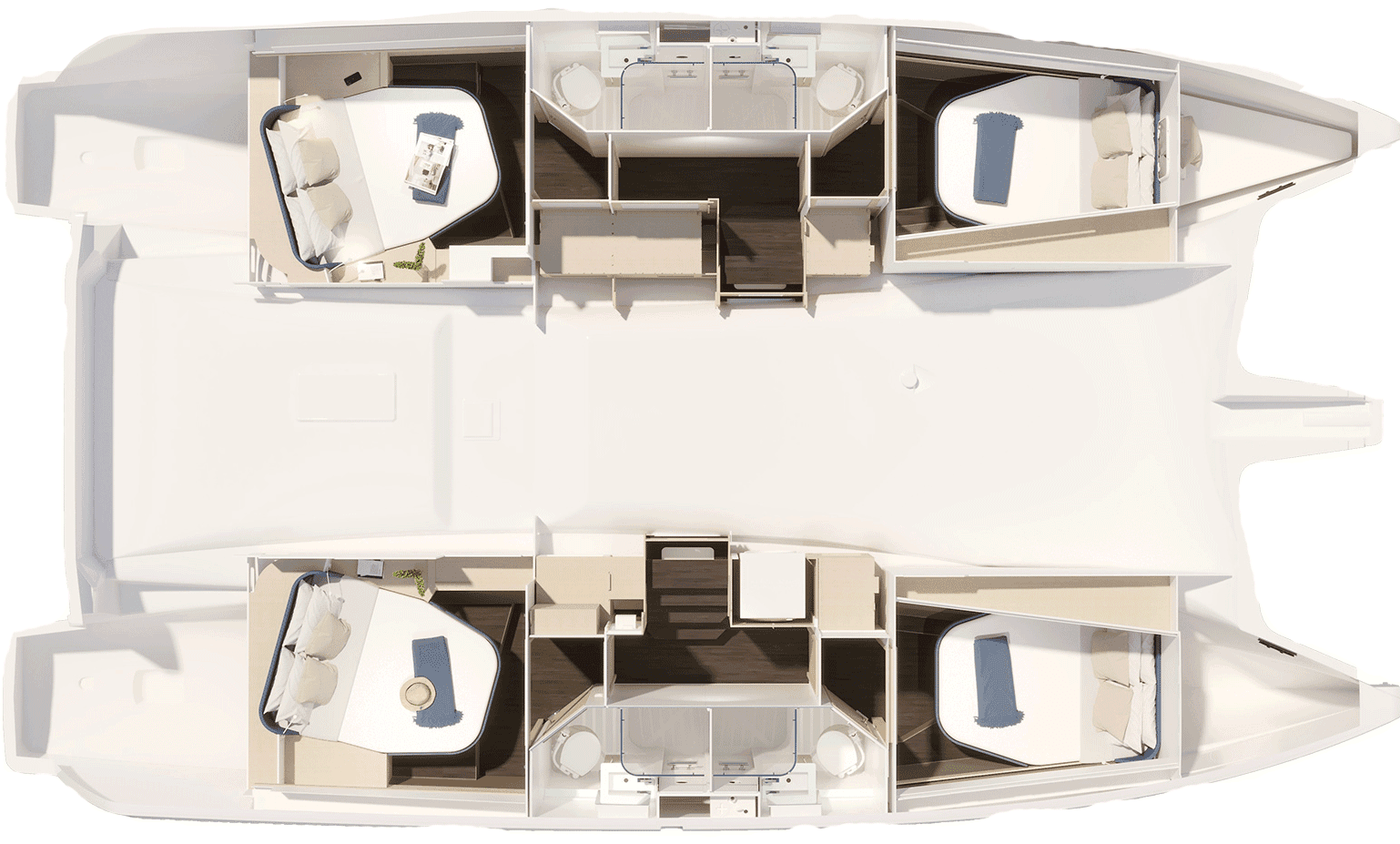 Layoutskiss på katamaranen Fountaine Pajot 44. 