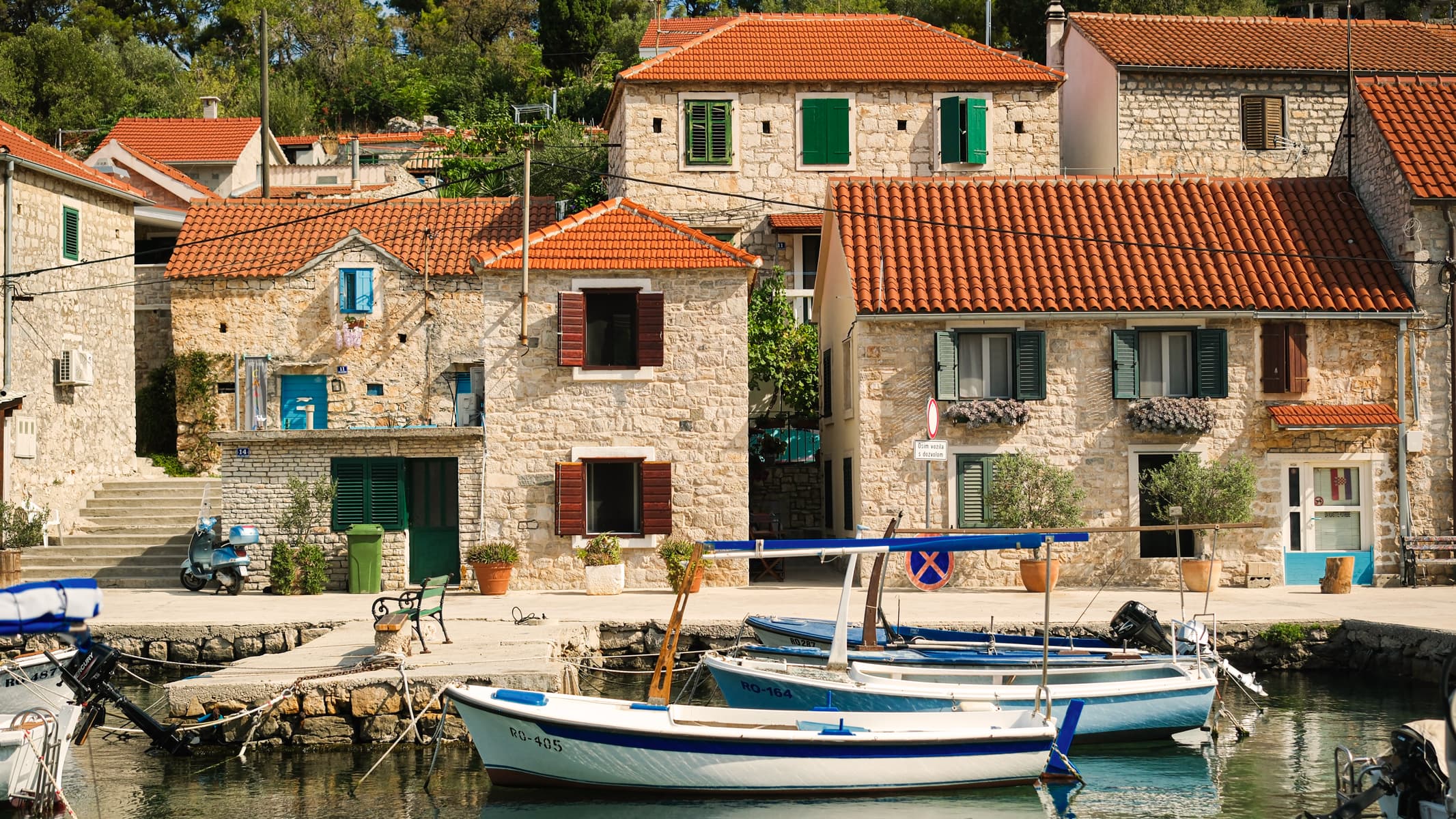 Small boats in the picturesque port of Solta