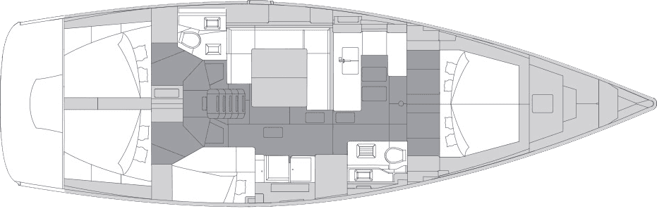 Layout över en Elan 50.1 enskrovs båt