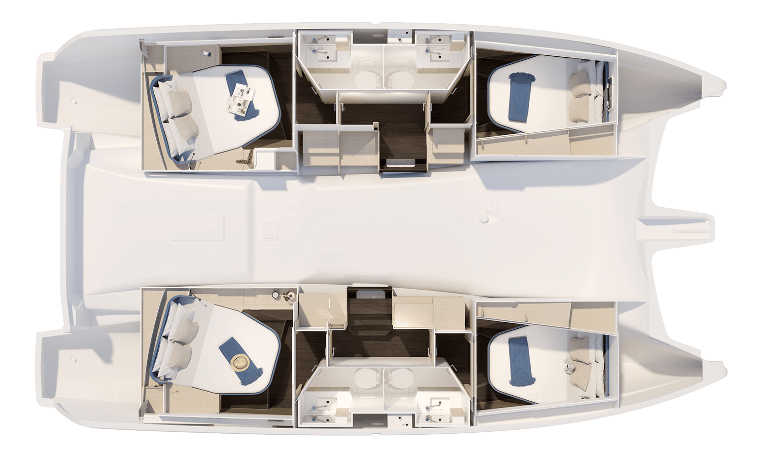 Layoutskiss på katamaranen Fountaine Pajot 41.