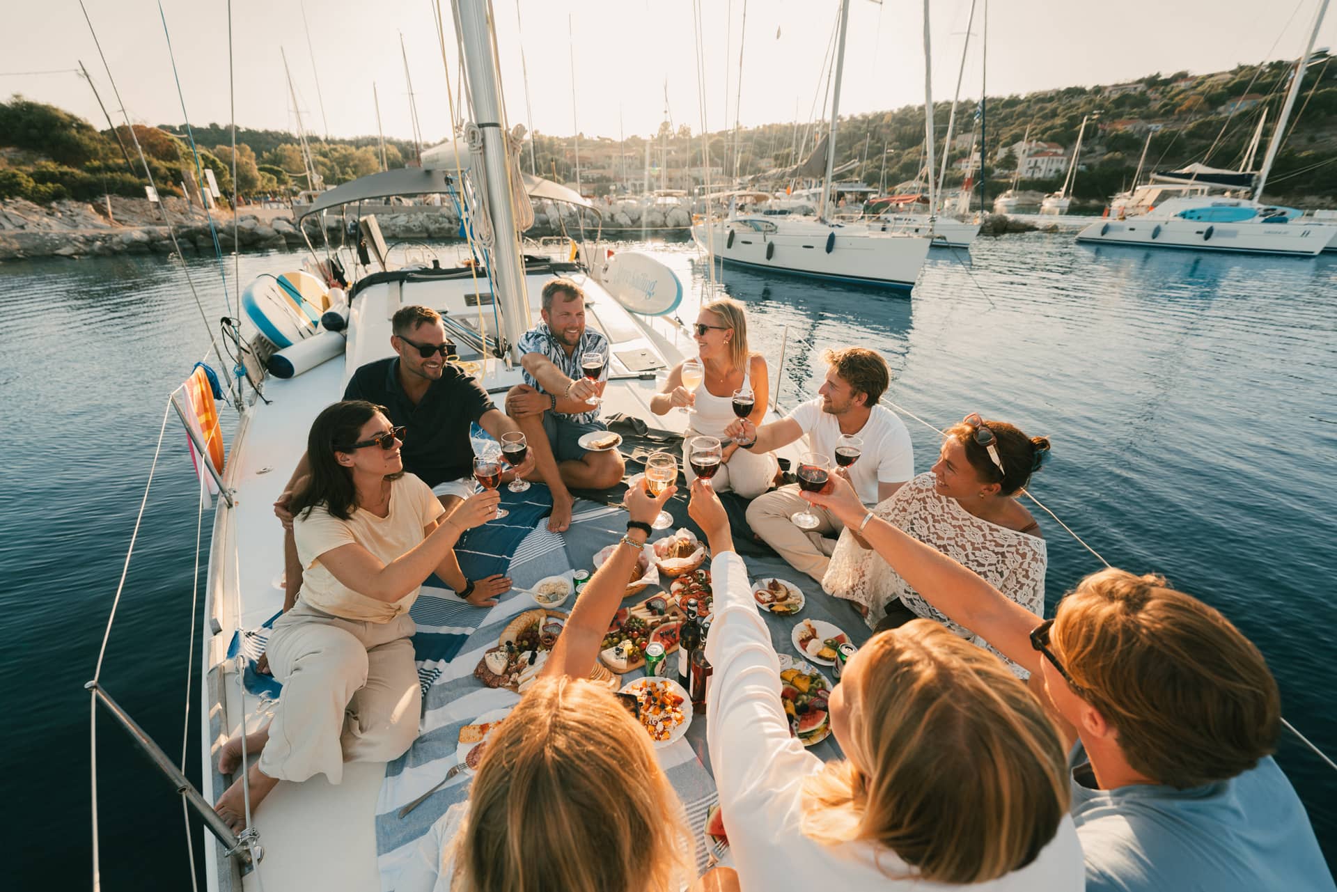 Mediterranean food with a plate of pasta and prawns